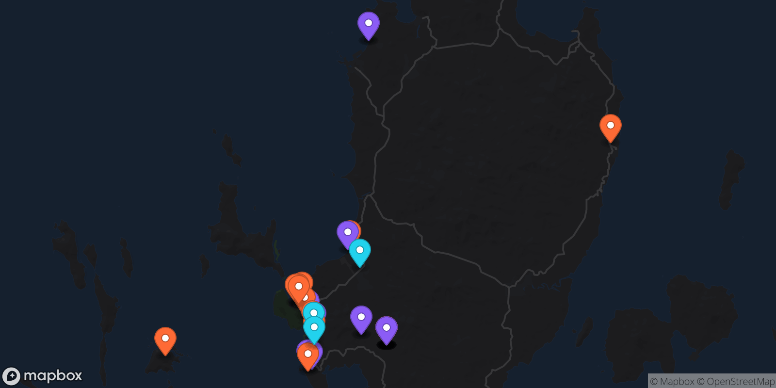 Map showing 38 locations