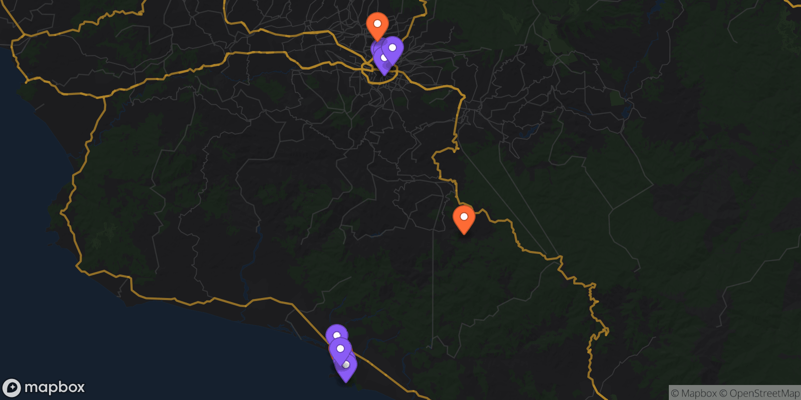 Map showing 14 locations