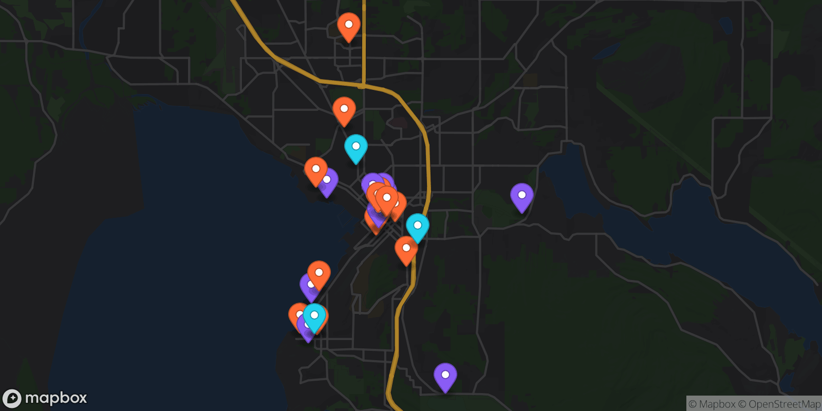 Map showing 28 locations