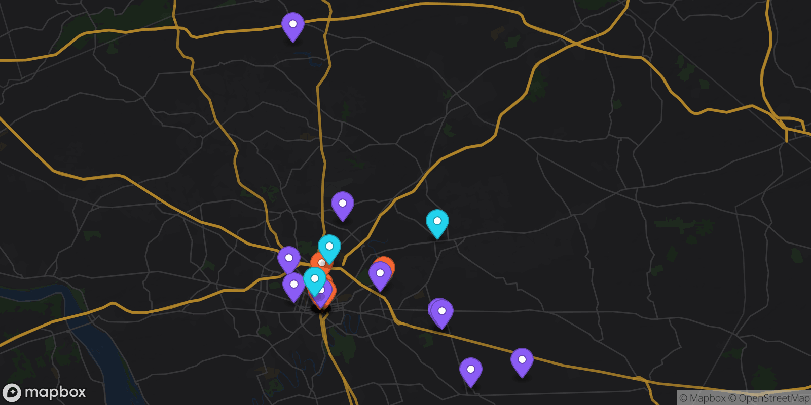 Map showing 32 locations