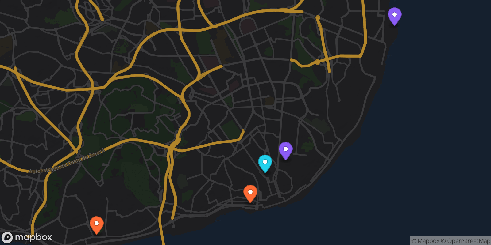 Map showing 5 locations