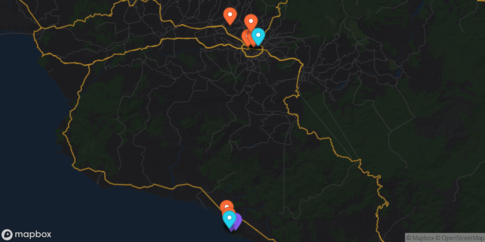 Map showing 19 locations