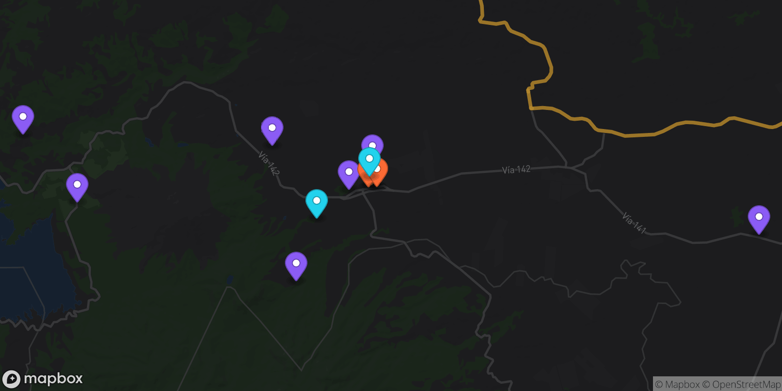 Map showing 14 locations