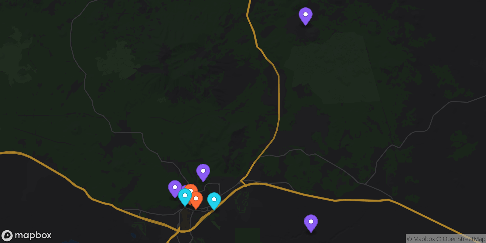 Map showing 11 locations