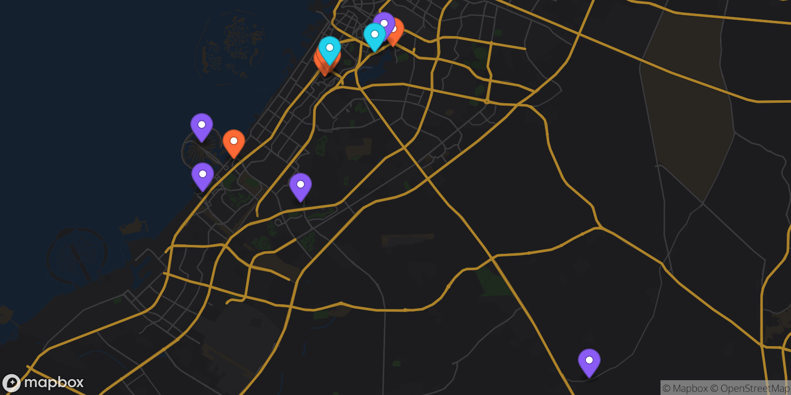 Map showing 13 locations