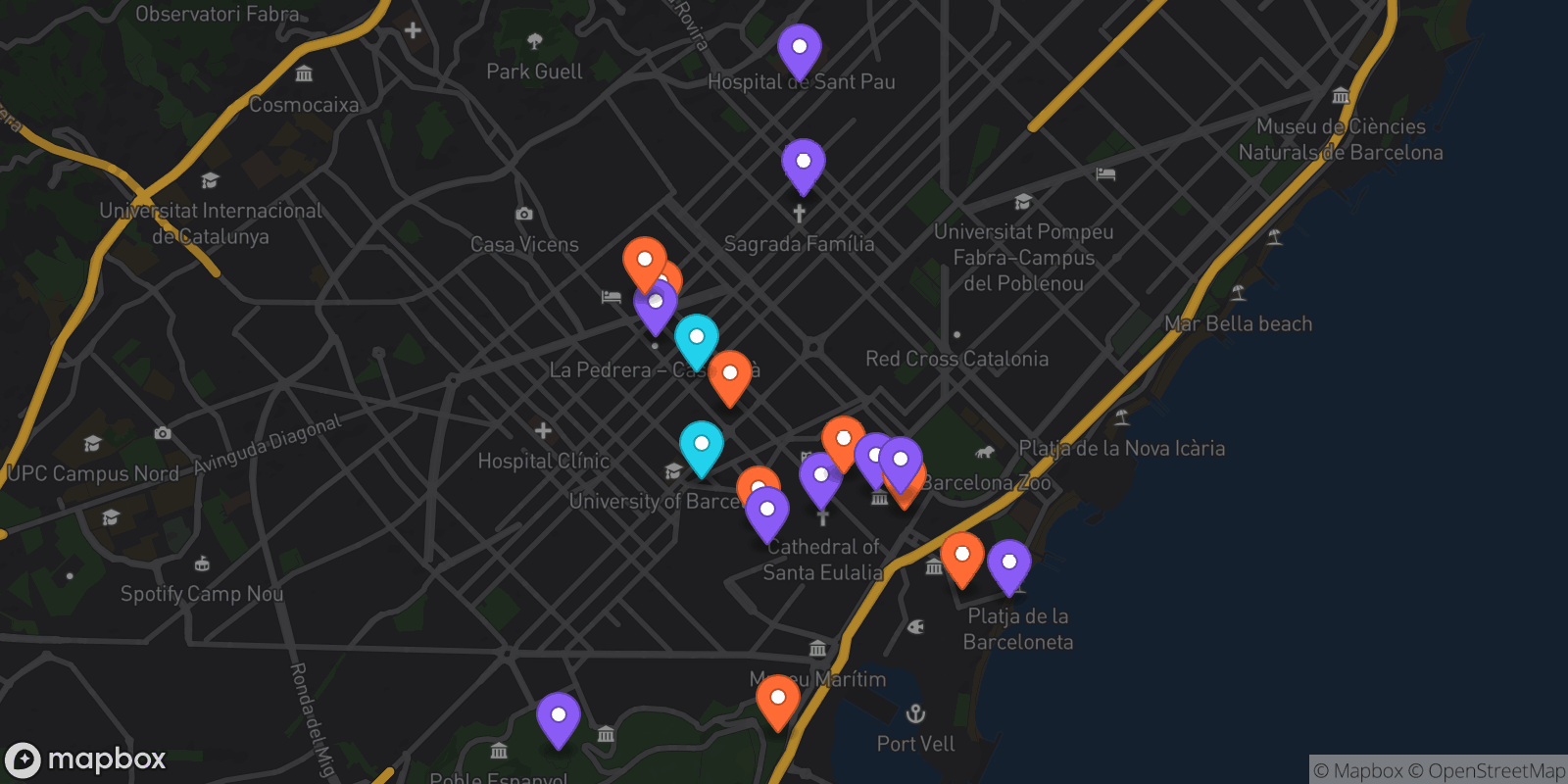 Map showing 19 locations