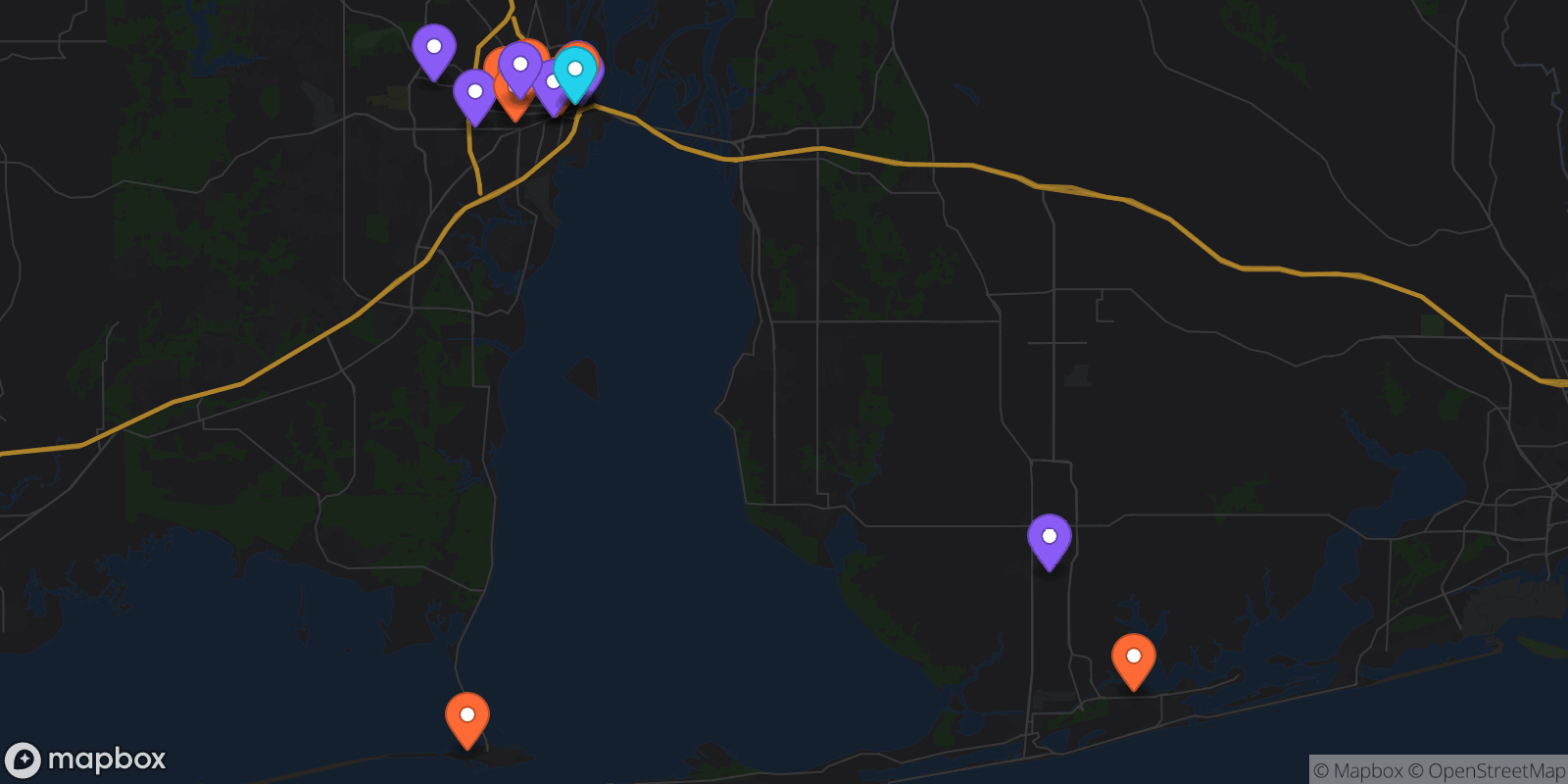 Map showing 20 locations