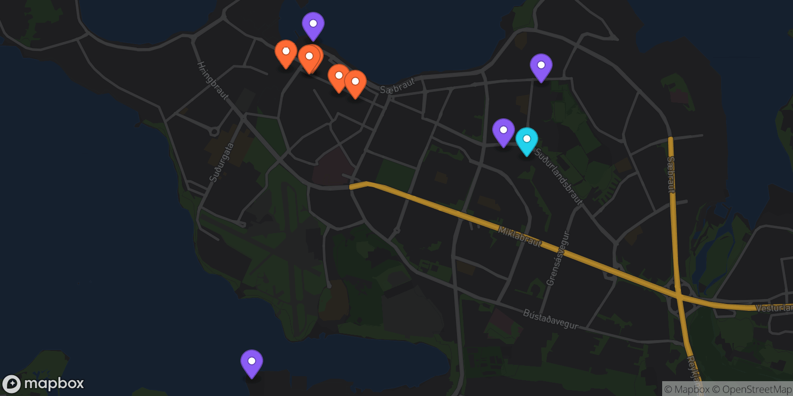 Map showing 10 locations