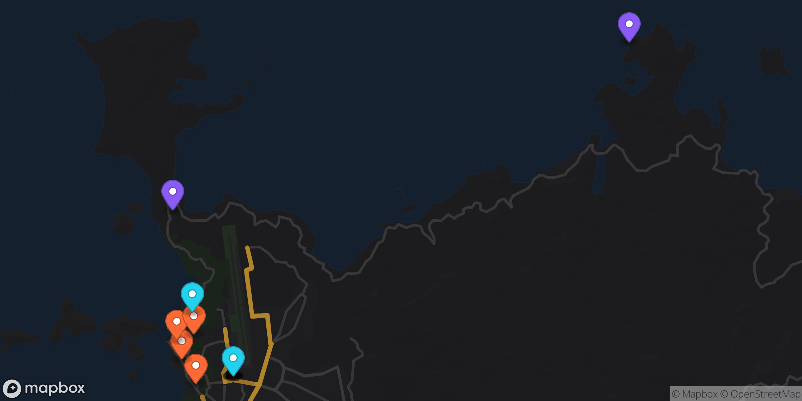 Map showing 14 locations