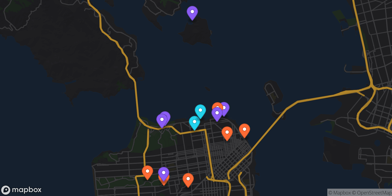 Map showing 14 locations