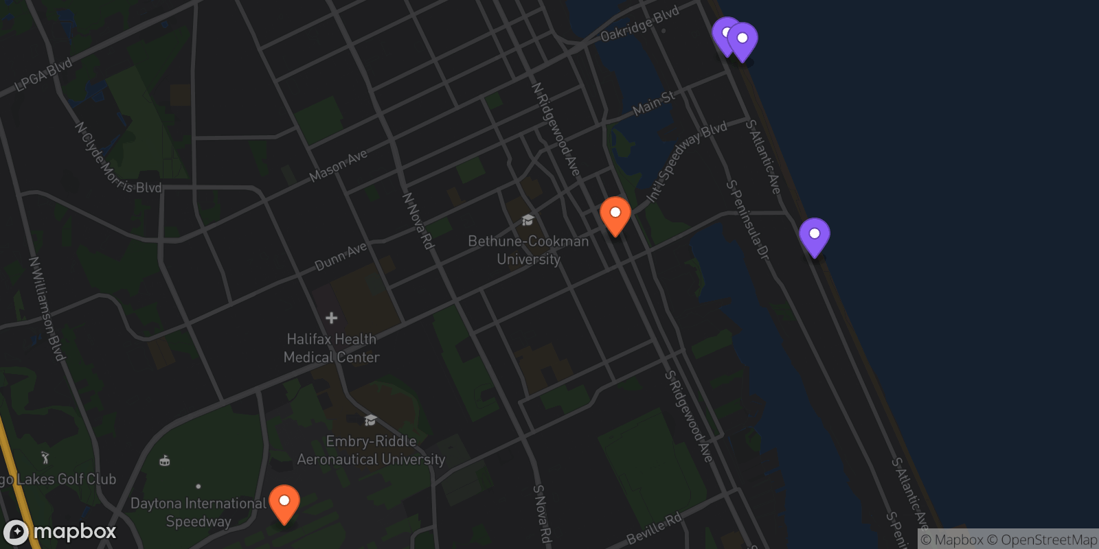 Map showing 5 locations
