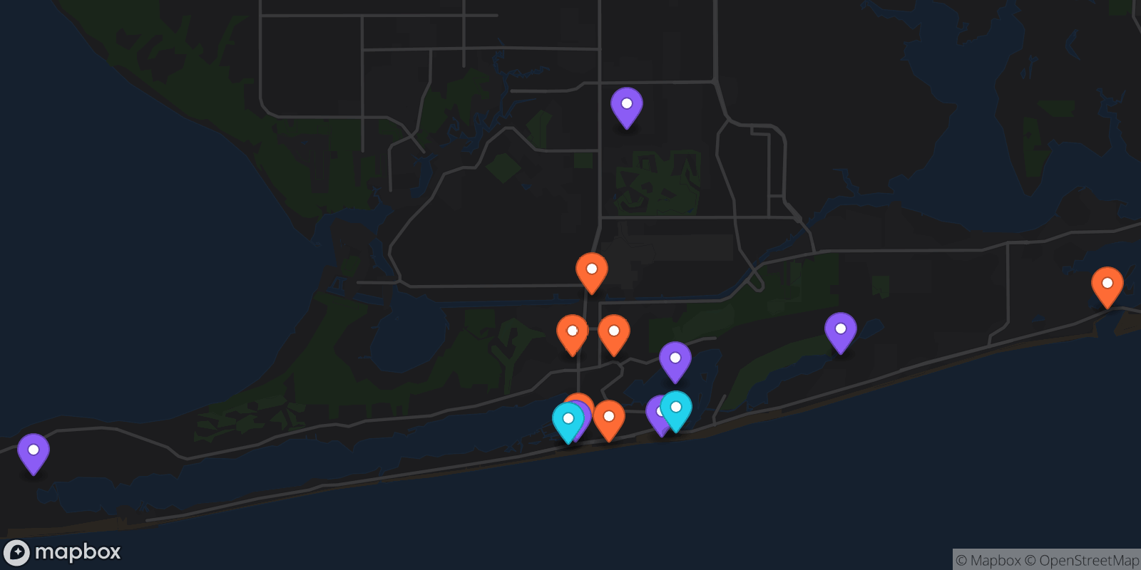 Map showing 15 locations