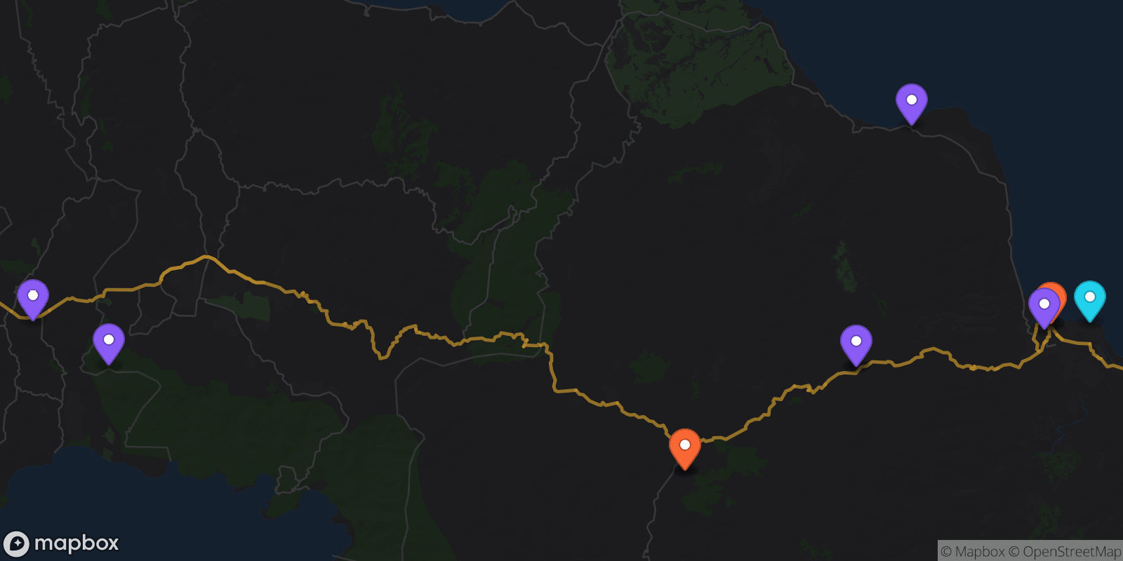 Map showing 12 locations