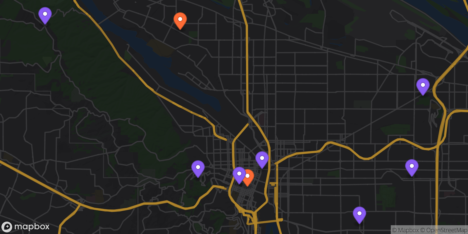 Map showing 9 locations