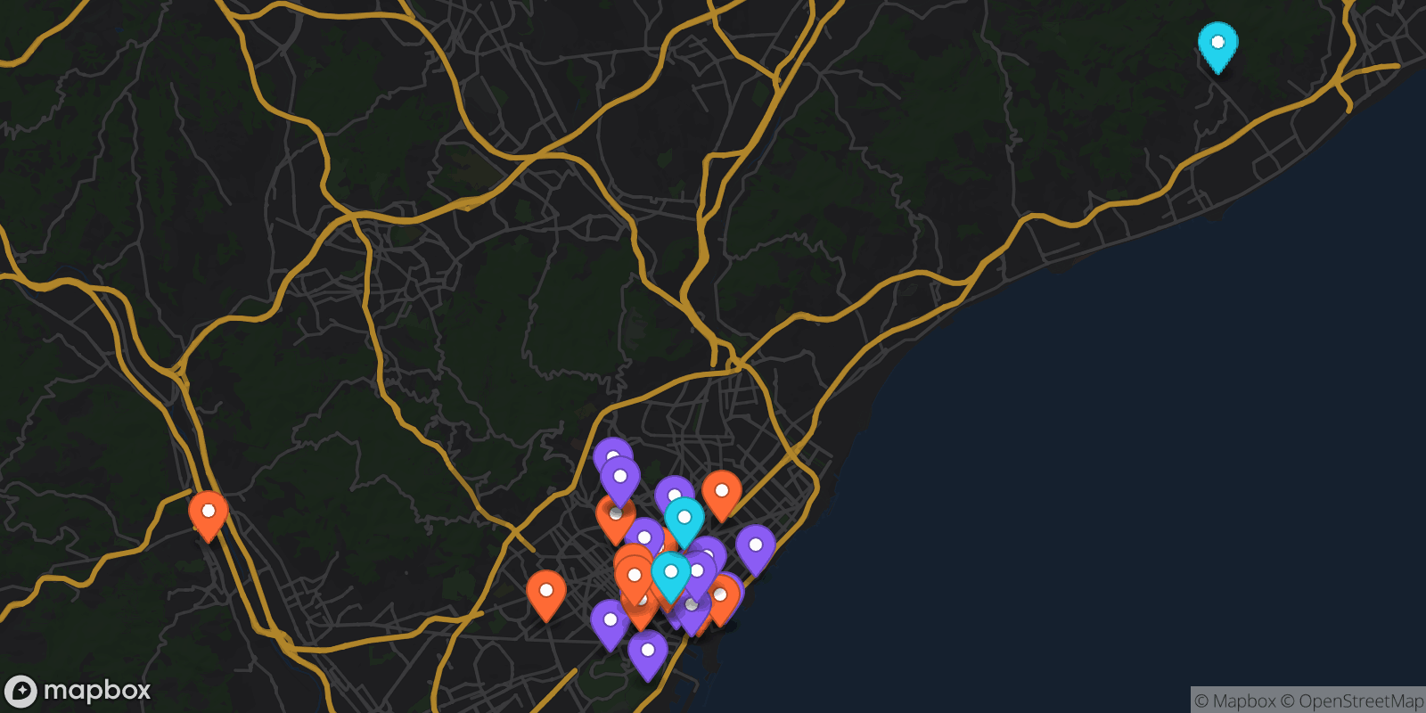 Map showing 36 locations