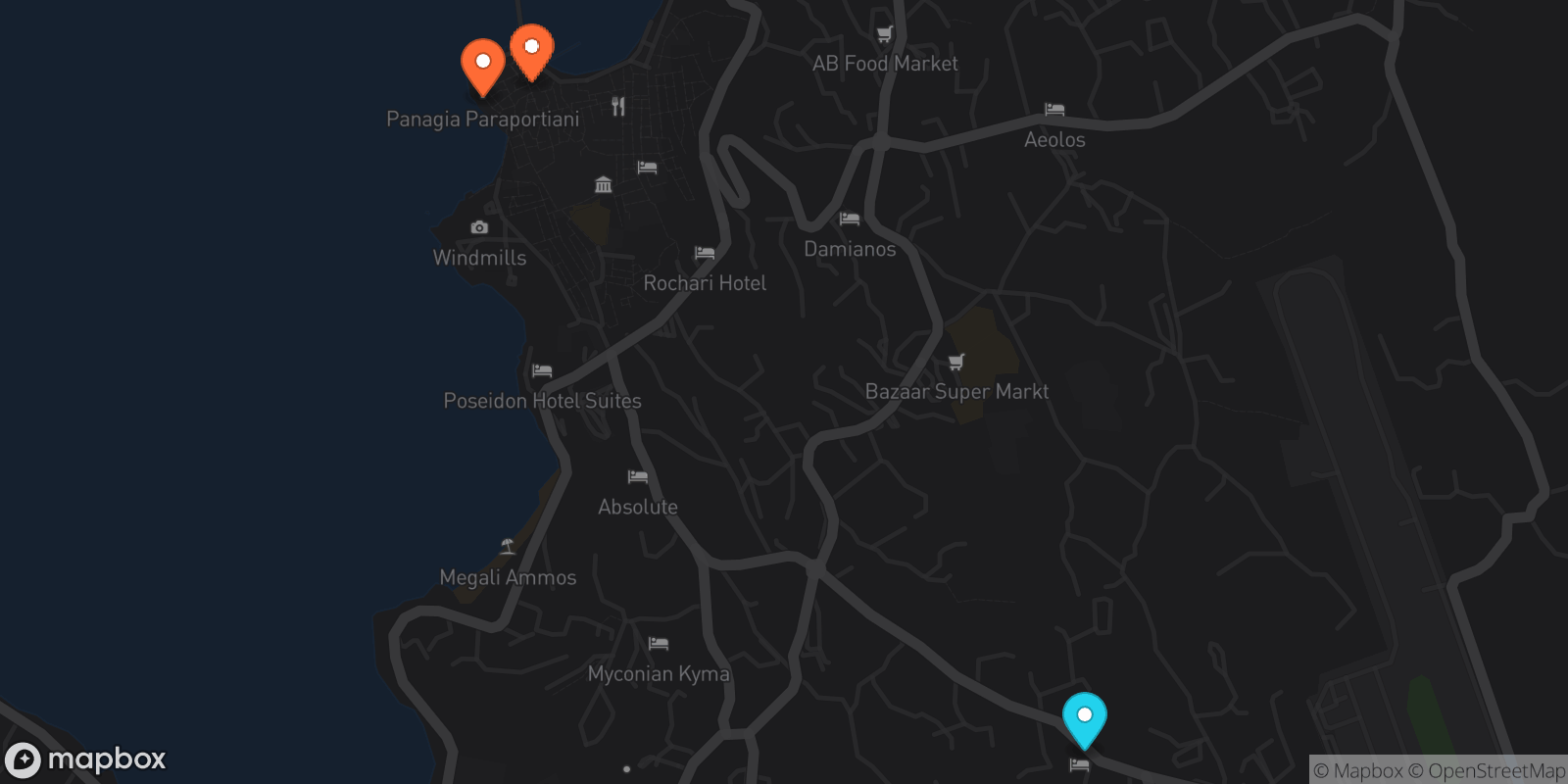 Map showing 3 locations