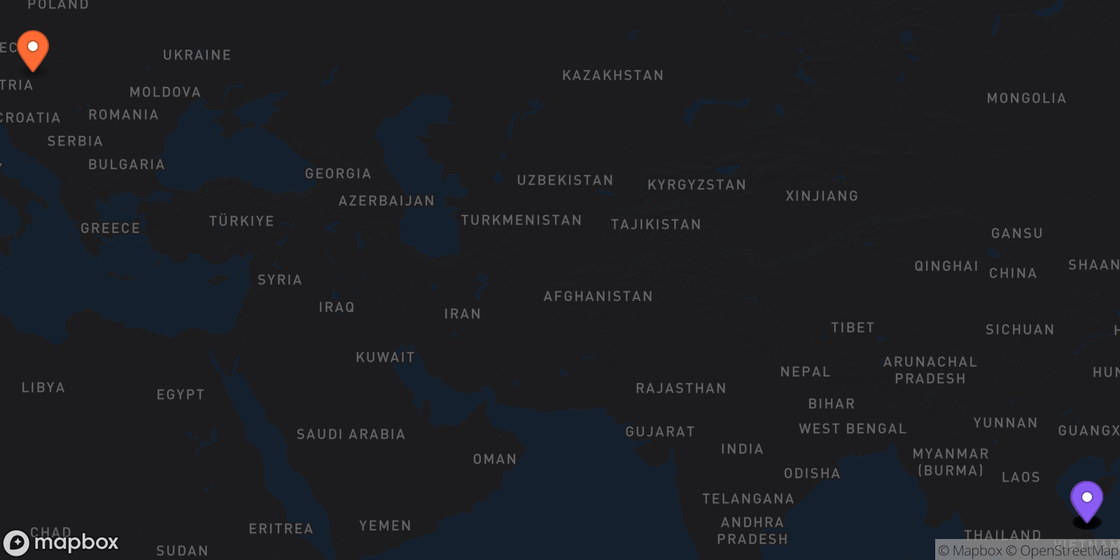 Map showing 11 locations