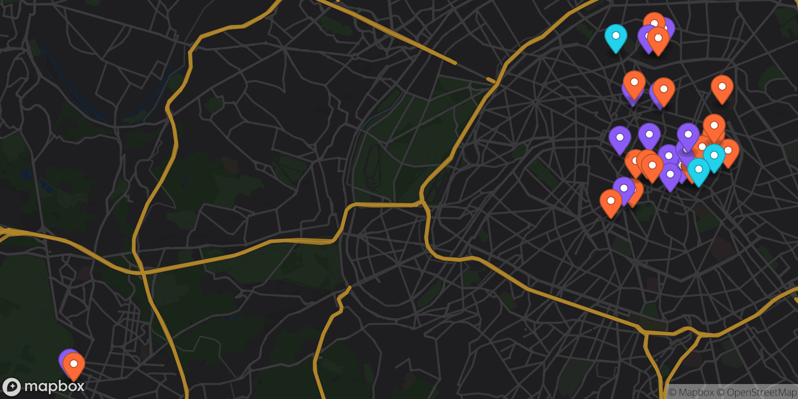 Map showing 32 locations