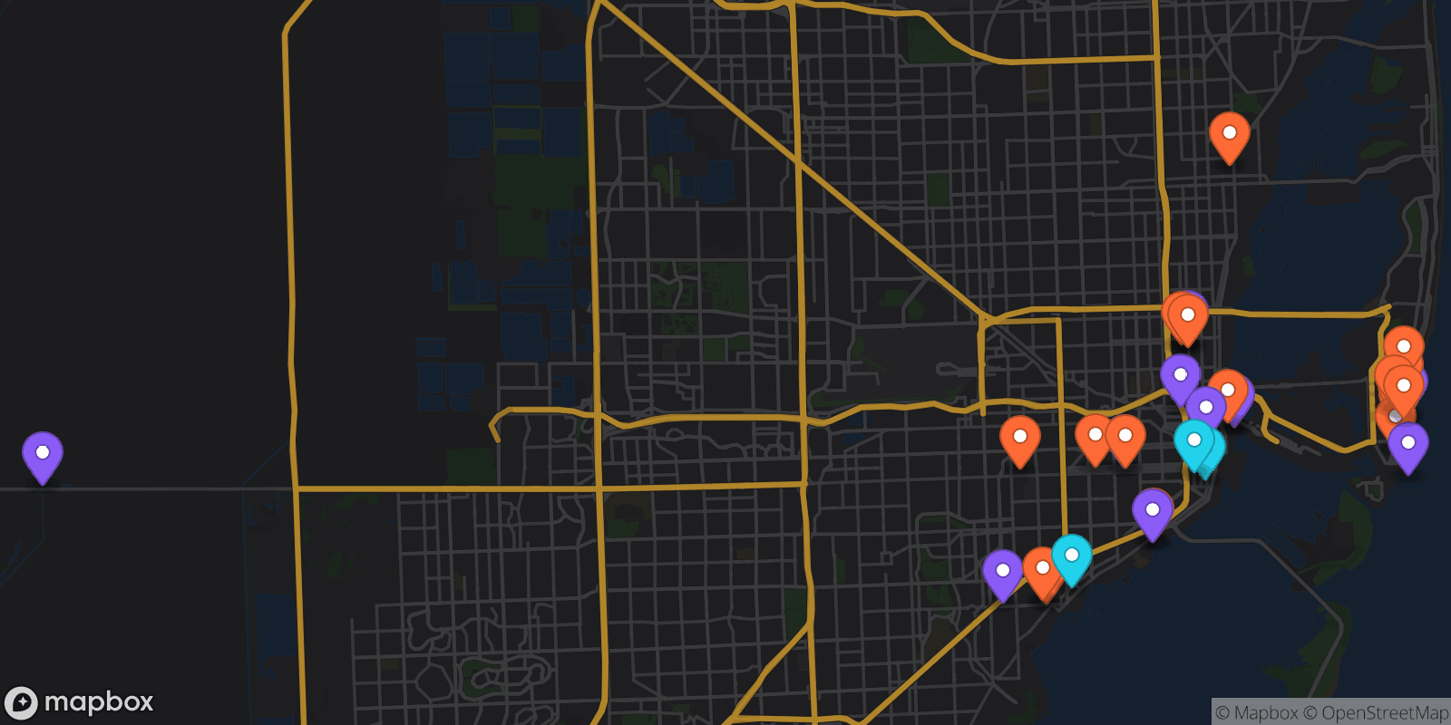 Map showing 31 locations