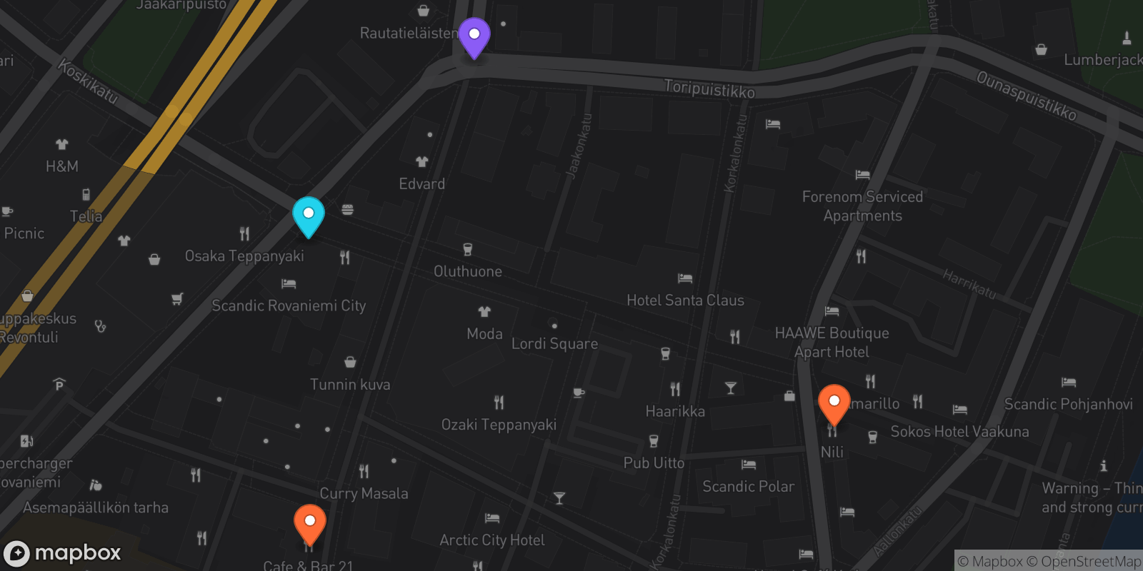 Map showing 4 locations