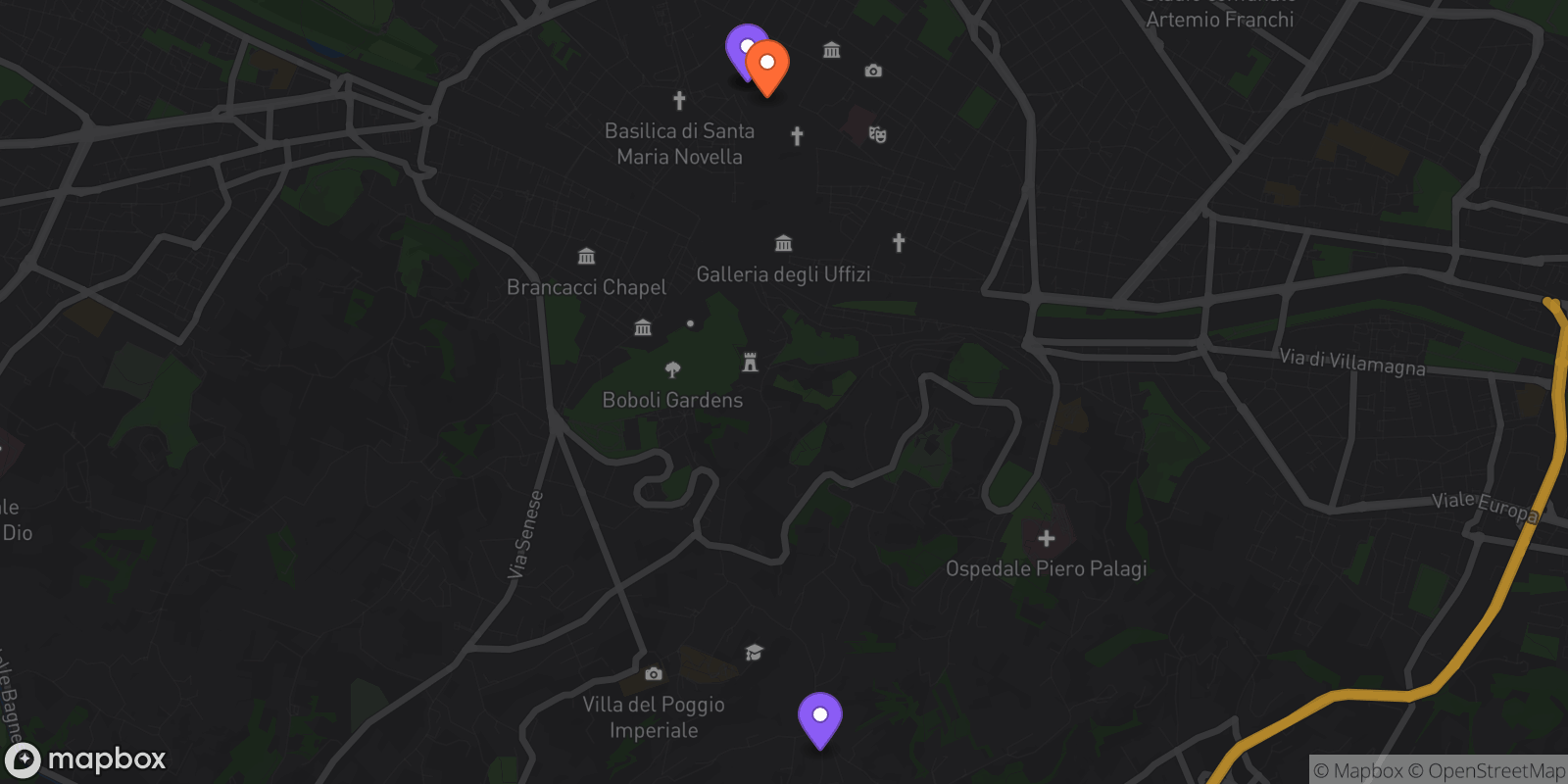 Map showing 4 locations