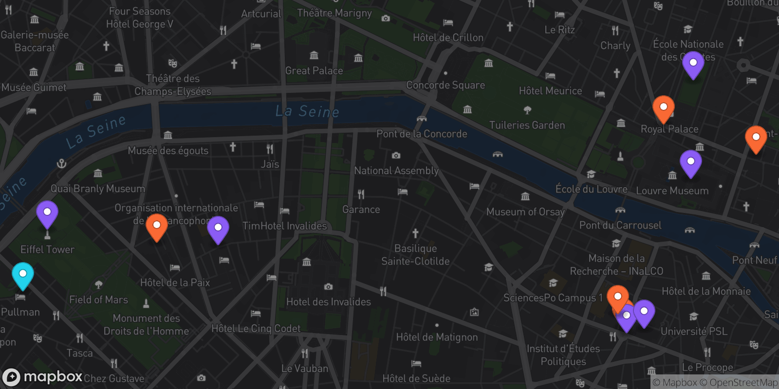 Map showing 12 locations