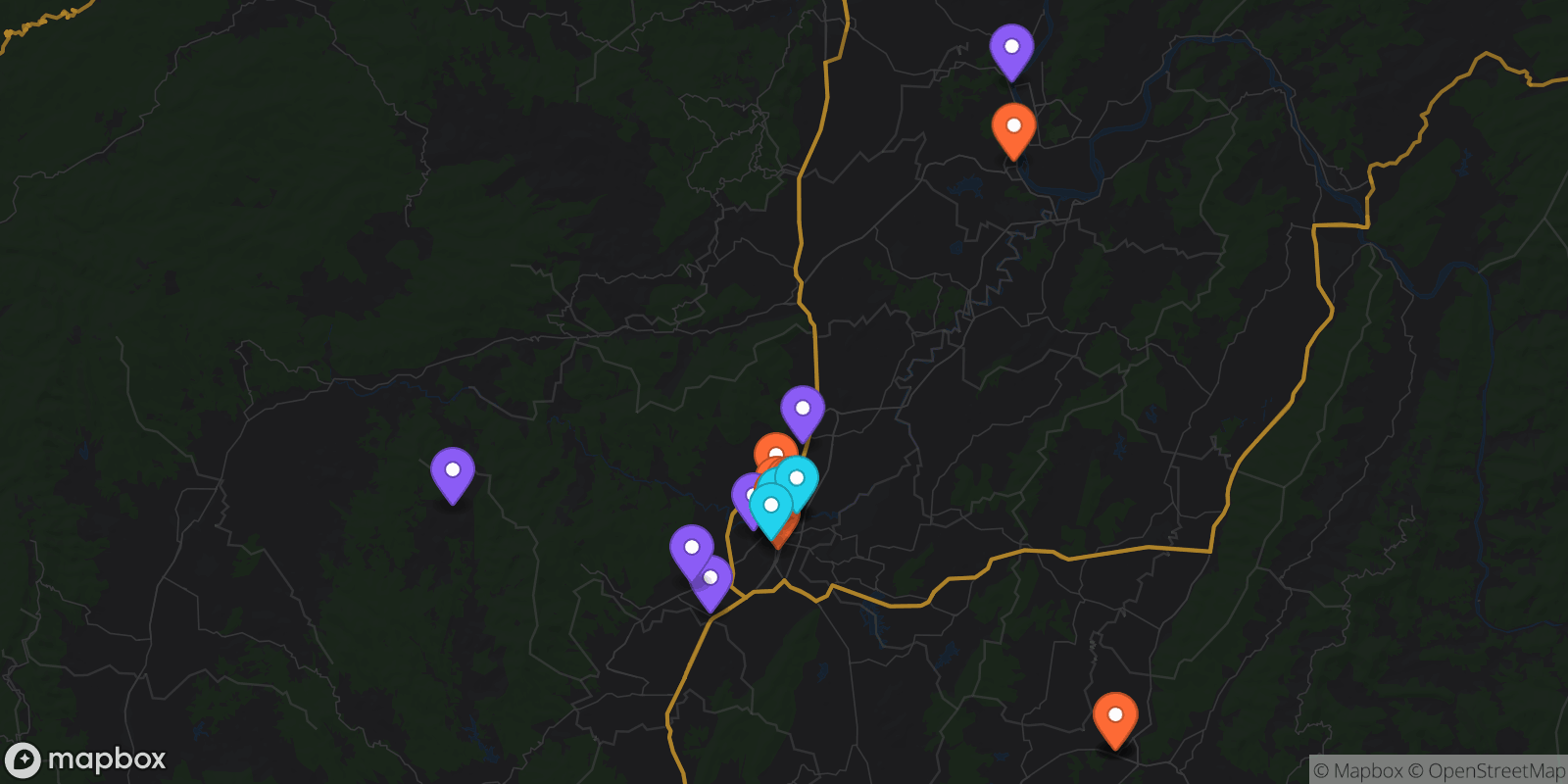 Map showing 30 locations