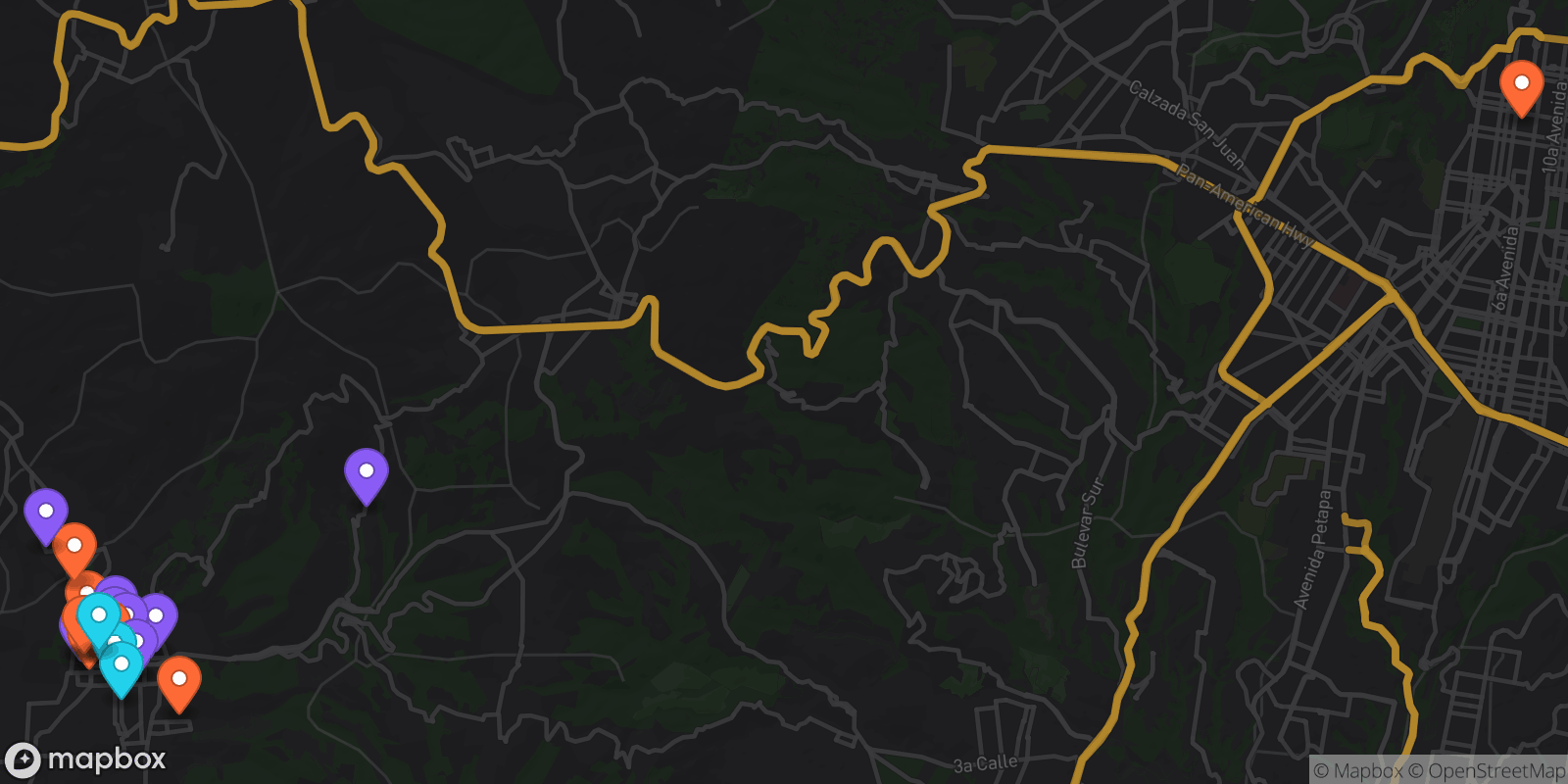 Map showing 27 locations