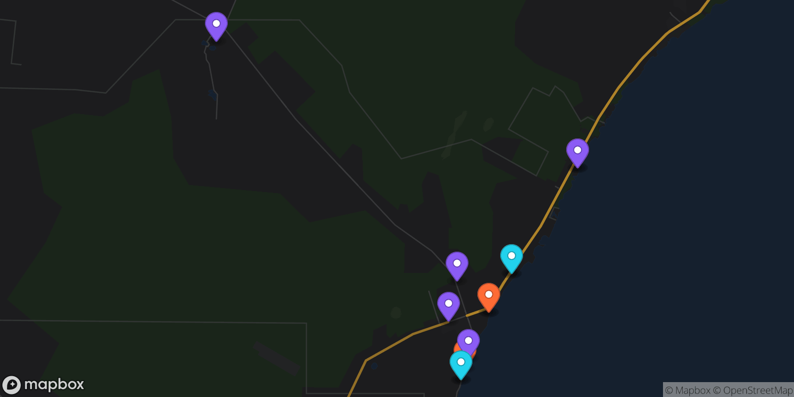 Map showing 13 locations