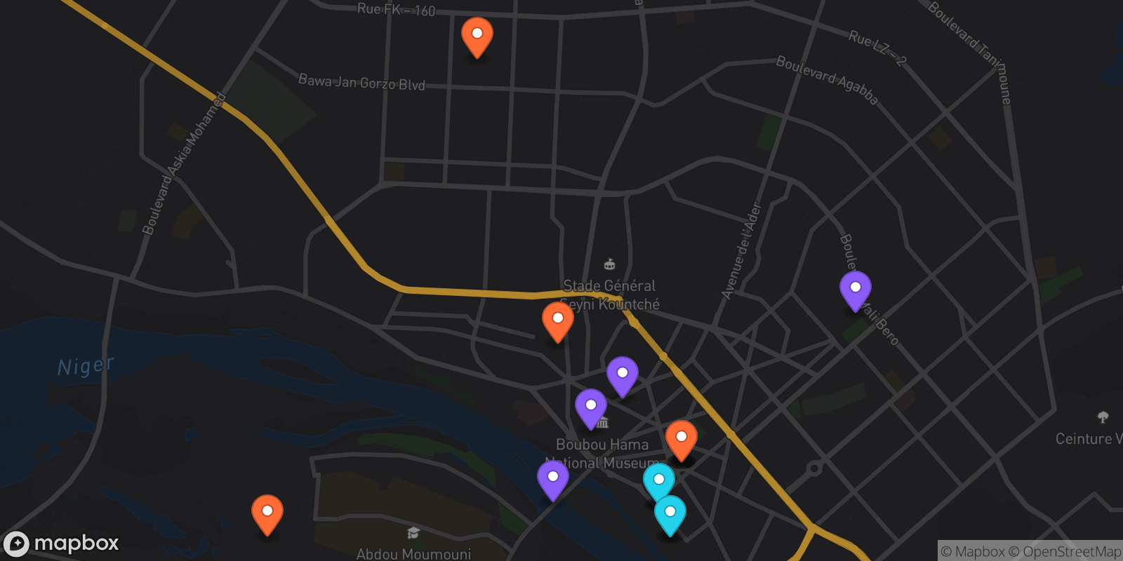 Map showing 17 locations