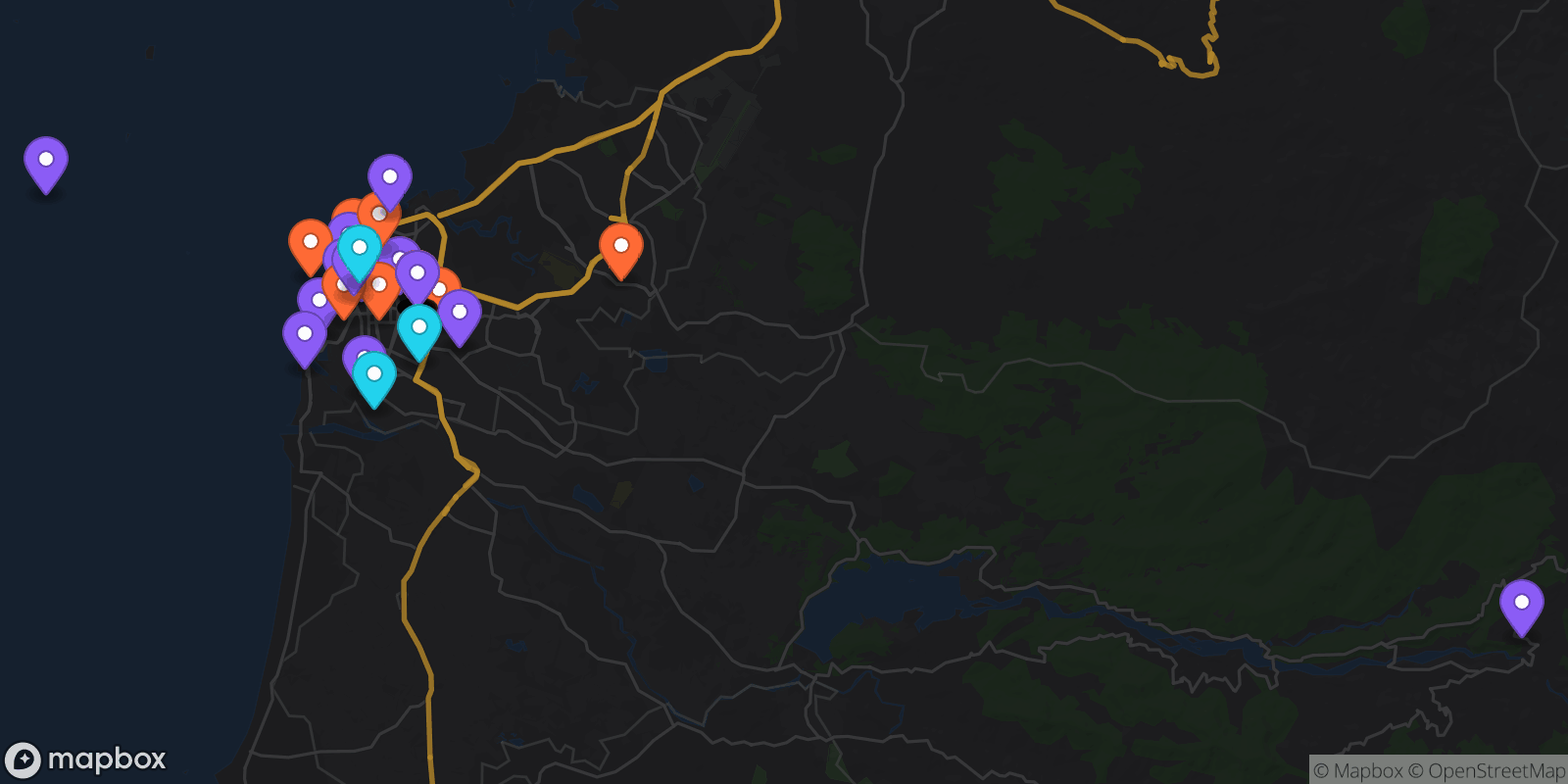 Map showing 46 locations