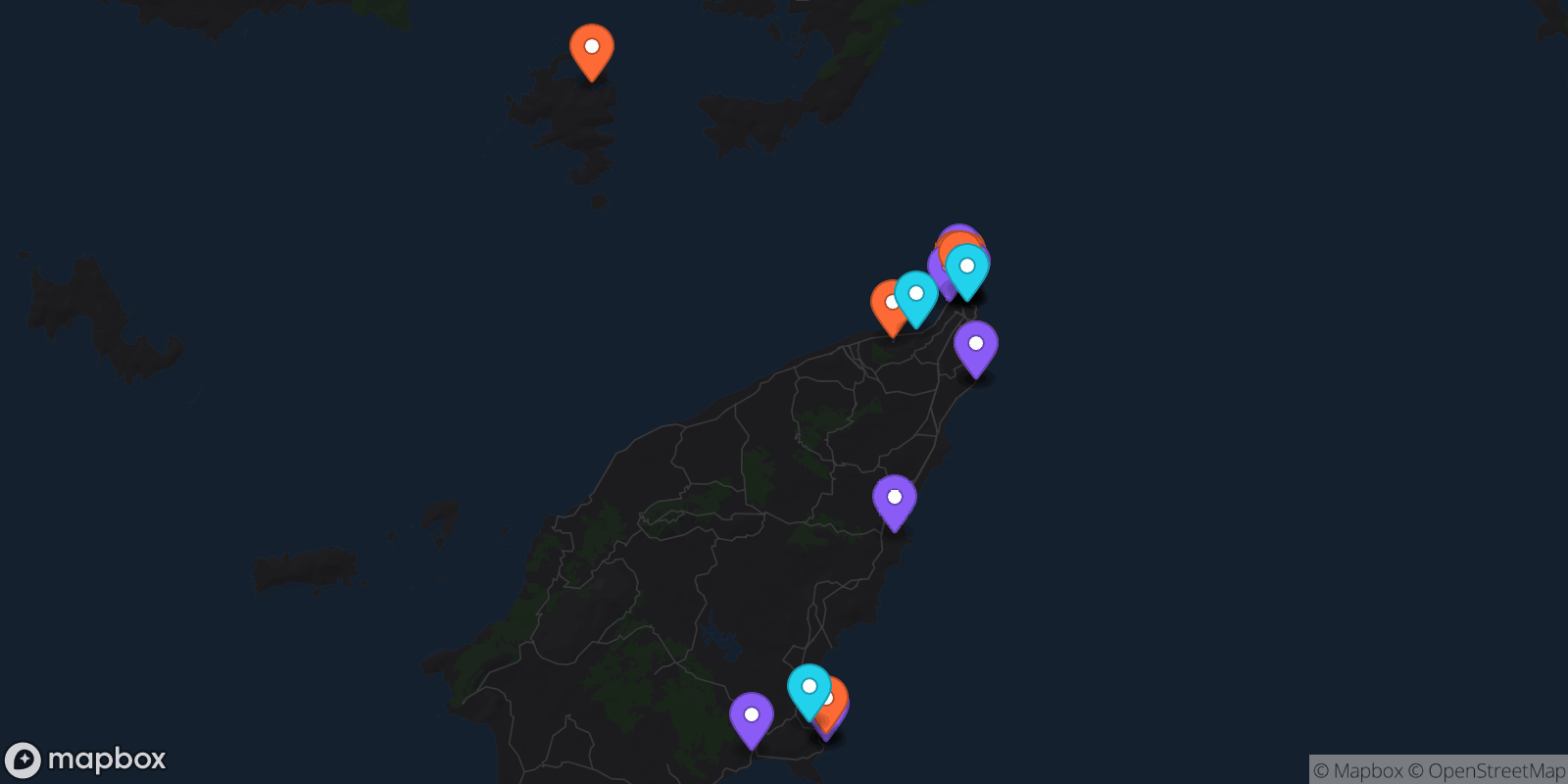 Map showing 28 locations