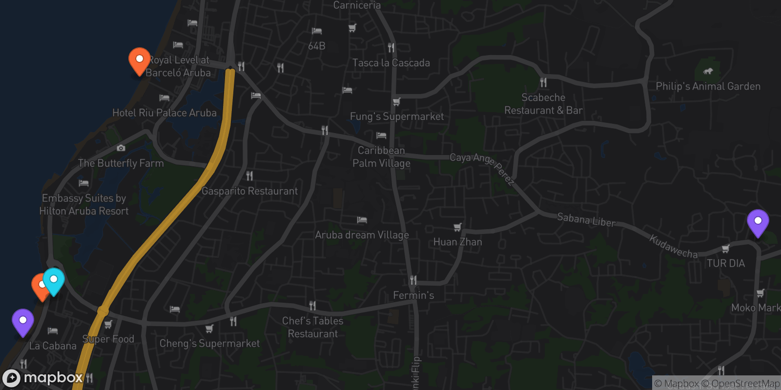 Map showing 5 locations