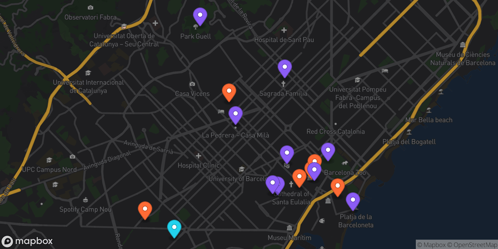 Map showing 16 locations
