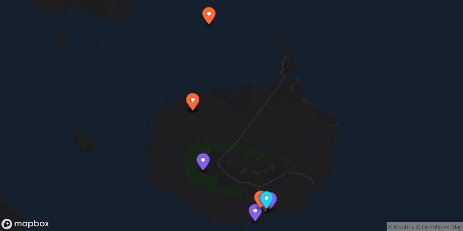 Map showing 13 locations