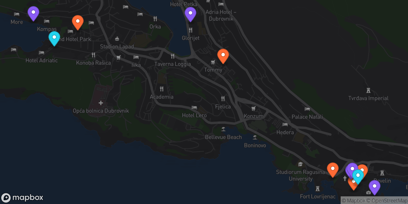 Map showing 12 locations