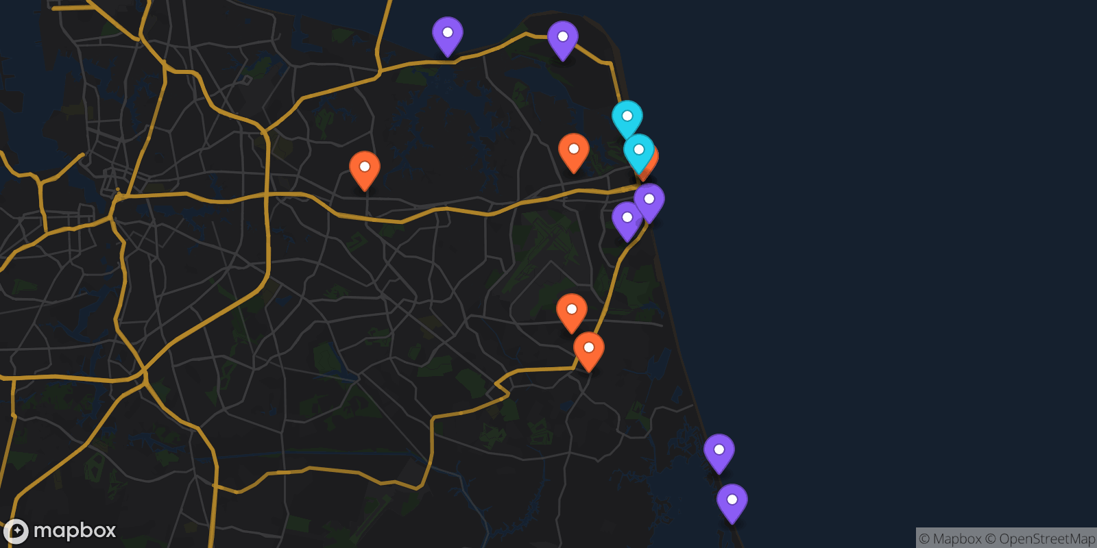 Map showing 15 locations