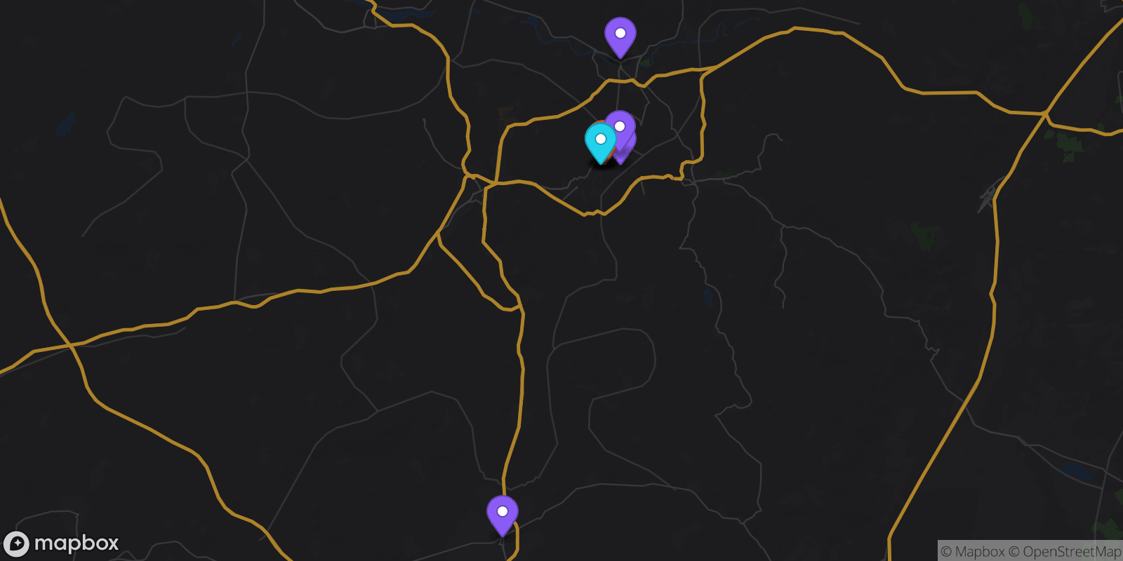 Map showing 10 locations