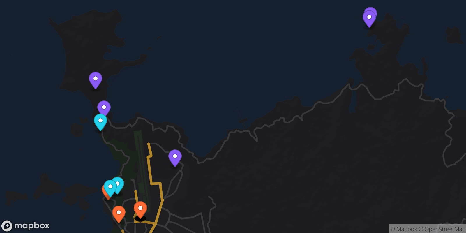 Map showing 28 locations