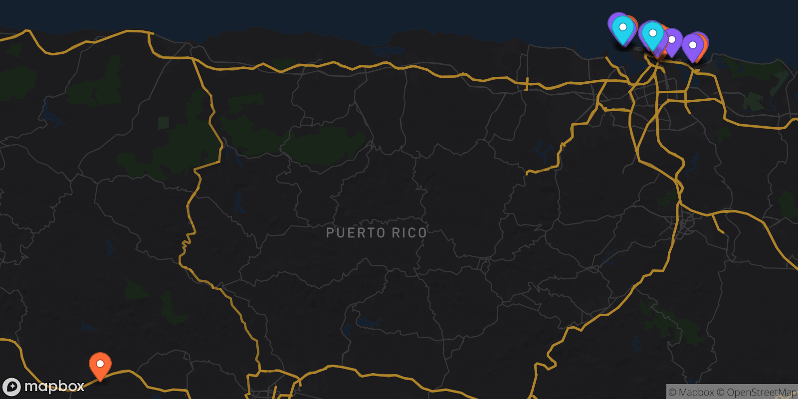 Map showing 27 locations