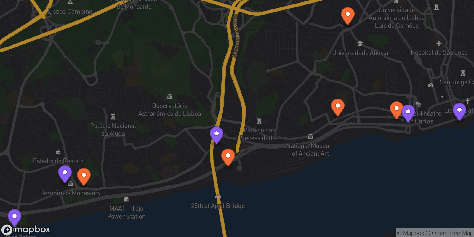 Map showing 10 locations