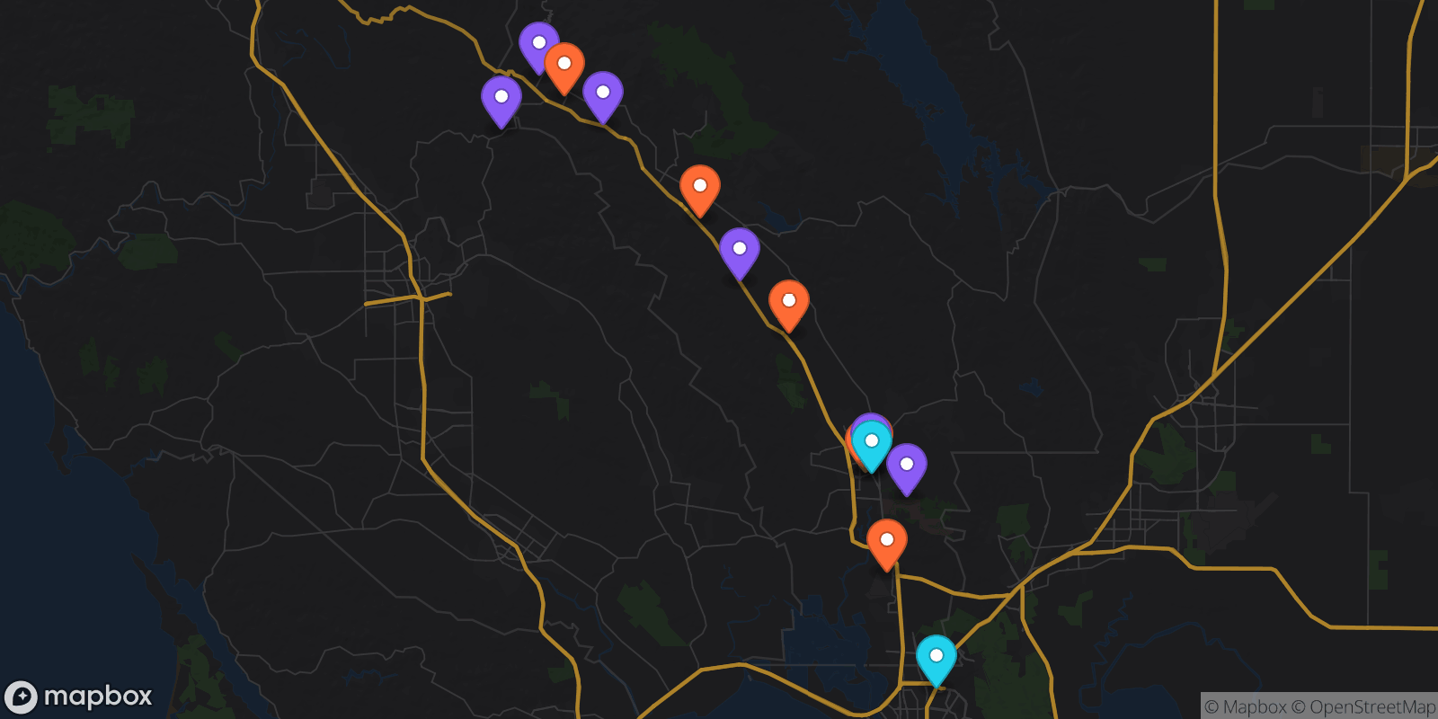 Map showing 14 locations