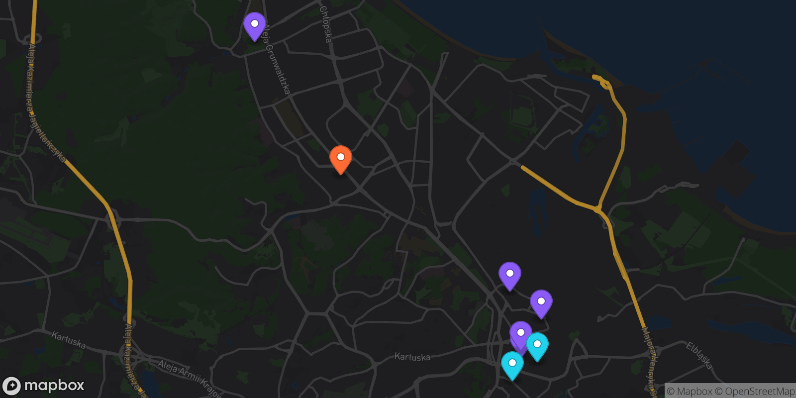 Map showing 8 locations