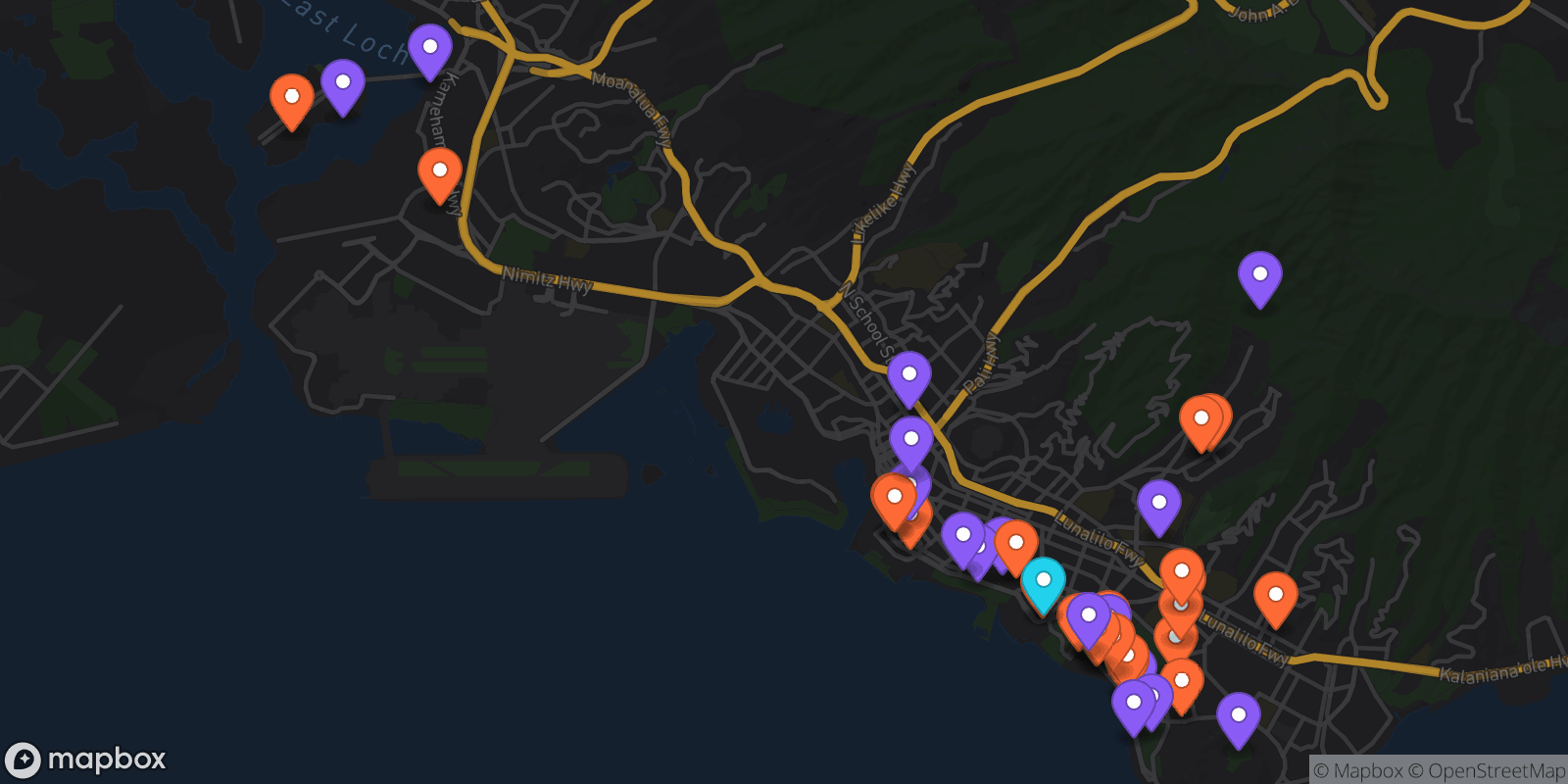Map showing 42 locations