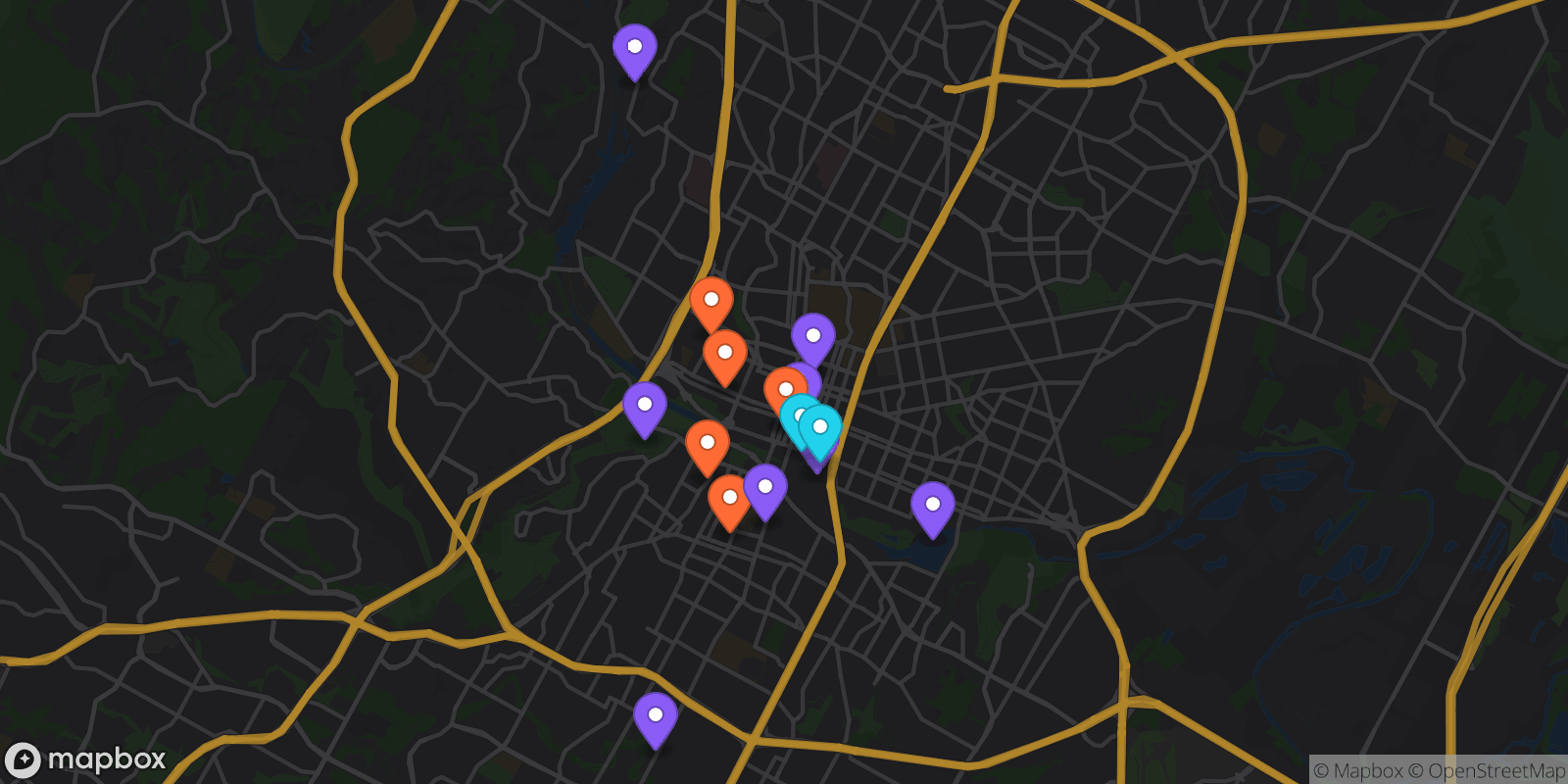 Map showing 16 locations