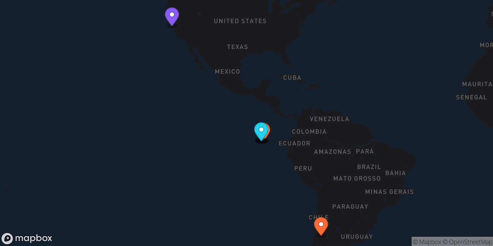 Map showing 9 locations