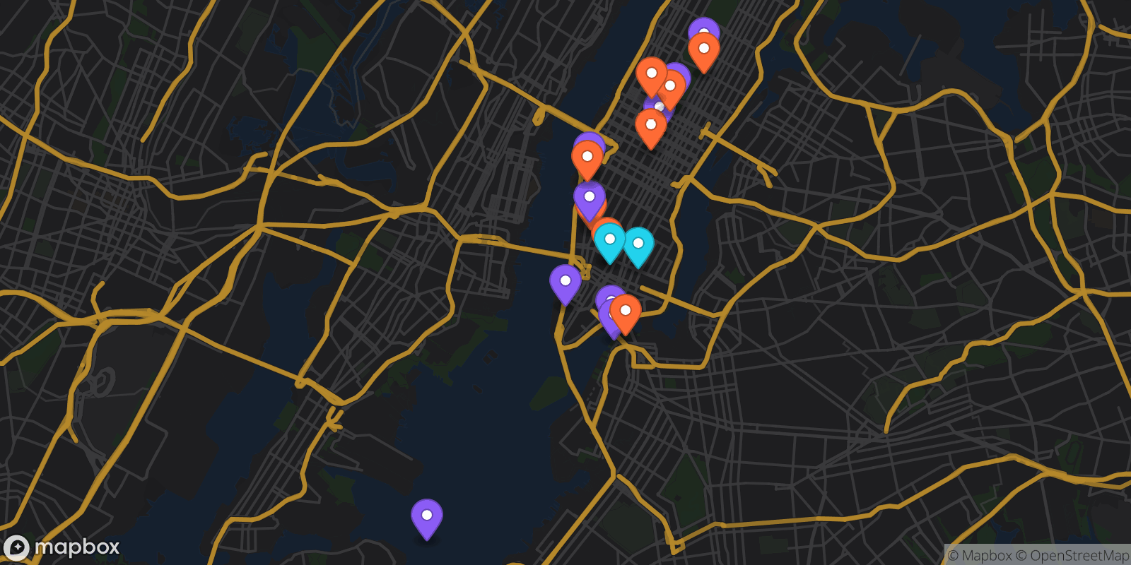 Map showing 19 locations