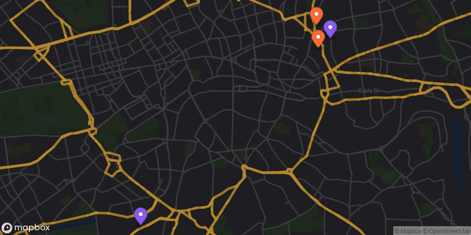 Map showing 4 locations