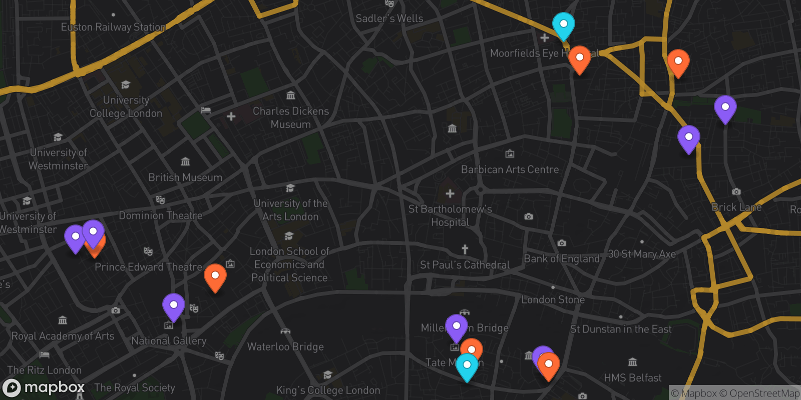 Map showing 15 locations