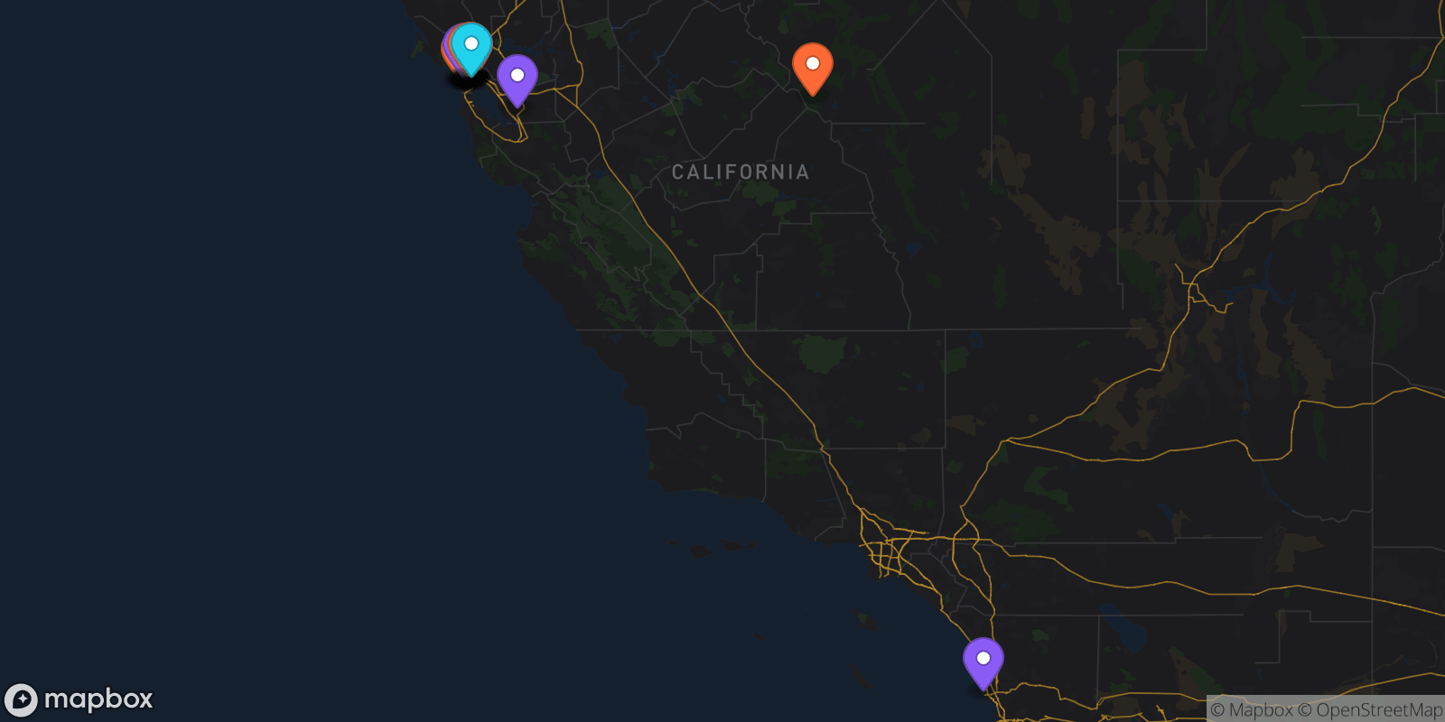 Map showing 25 locations